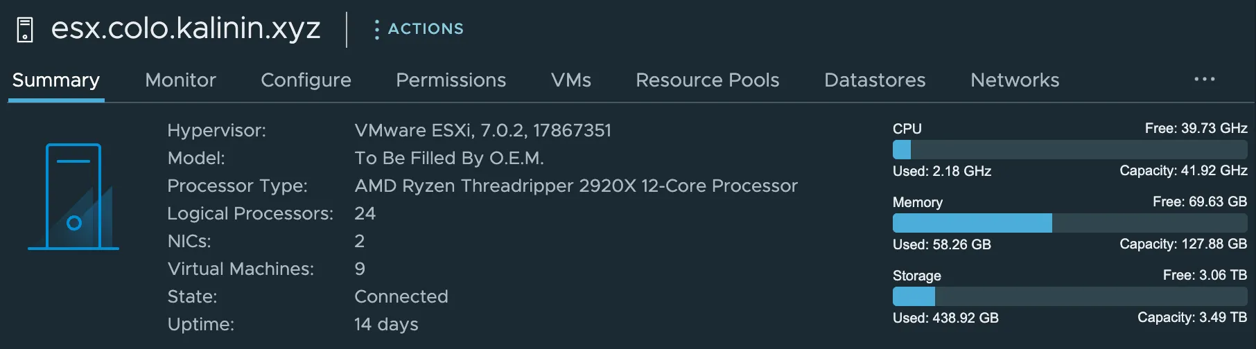 ESXi Specs screenshot