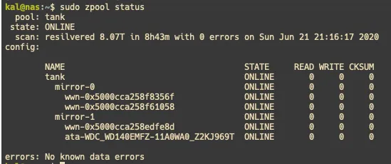 Zpool status
